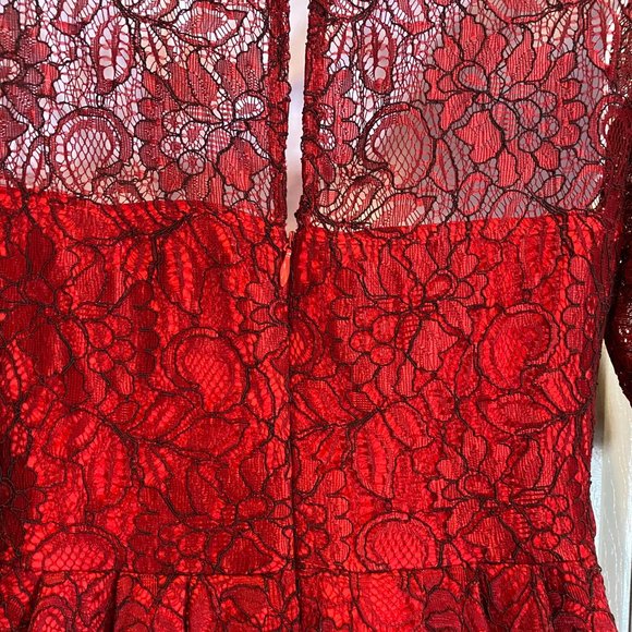Betsy Johnson Red Mini Dress with Black & Red Lace Overlay - Picture 5 of 6